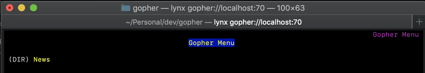 A mac OSX terminal output displaying Gopher